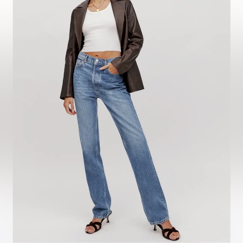 Reformation Cynthia High Rise Straight Long Jeans Blue - Size 27